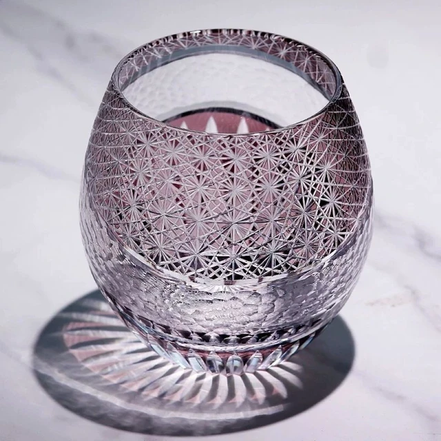 Alt view image 4 of 7 - Edo Kiriko Crystal Whiskey Glass 11 oz Hand-Cut Japanese Cocktail Tumbler Purple