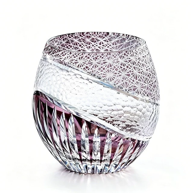 Alt view image 5 of 7 - Edo Kiriko Crystal Whiskey Glass 11 oz Hand-Cut Japanese Cocktail Tumbler Purple