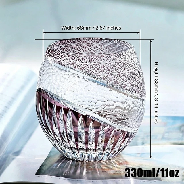 Alt view image 6 of 7 - Edo Kiriko Crystal Whiskey Glass 11 oz Hand-Cut Japanese Cocktail Tumbler Purple