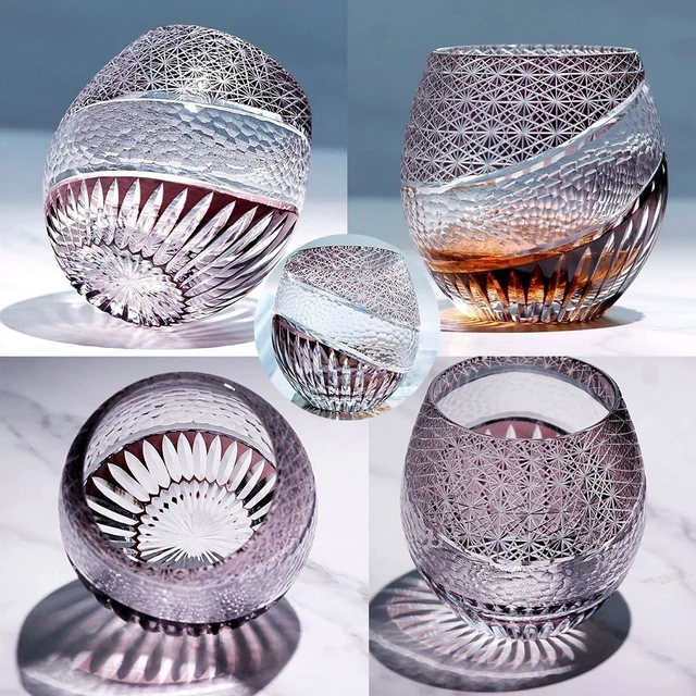 Alt view image 2 of 7 - Edo Kiriko Crystal Whiskey Glass 11 oz Hand-Cut Japanese Cocktail Tumbler Purple
