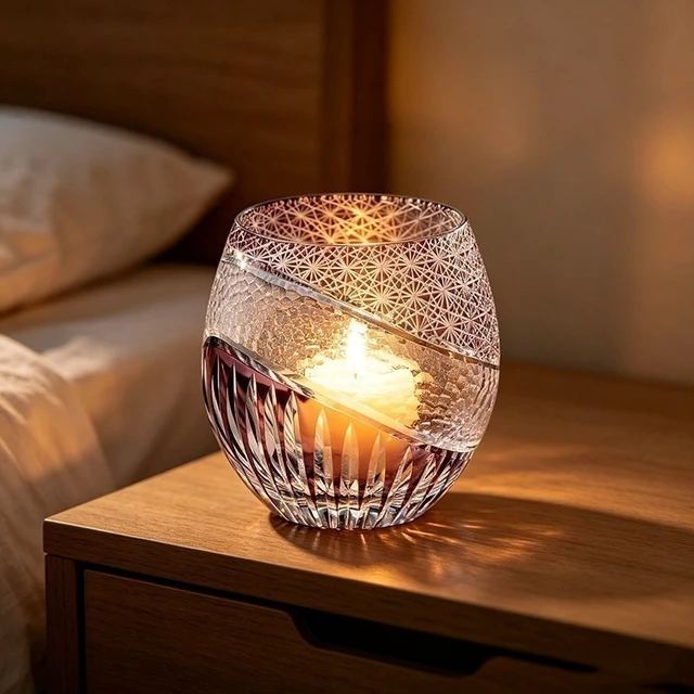 Alt view image 7 of 7 - Edo Kiriko Crystal Whiskey Glass 11 oz Hand-Cut Japanese Cocktail Tumbler Purple
