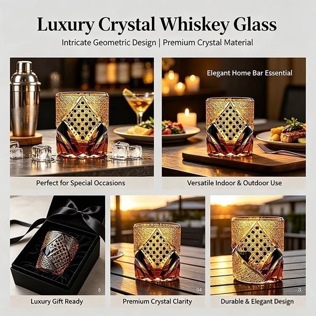 Alt view image 4 of 7 - New Whiskey Brandy Bar Glass Carved Crystal Glasses Edo Tokyo Kiriko Hand Cut US