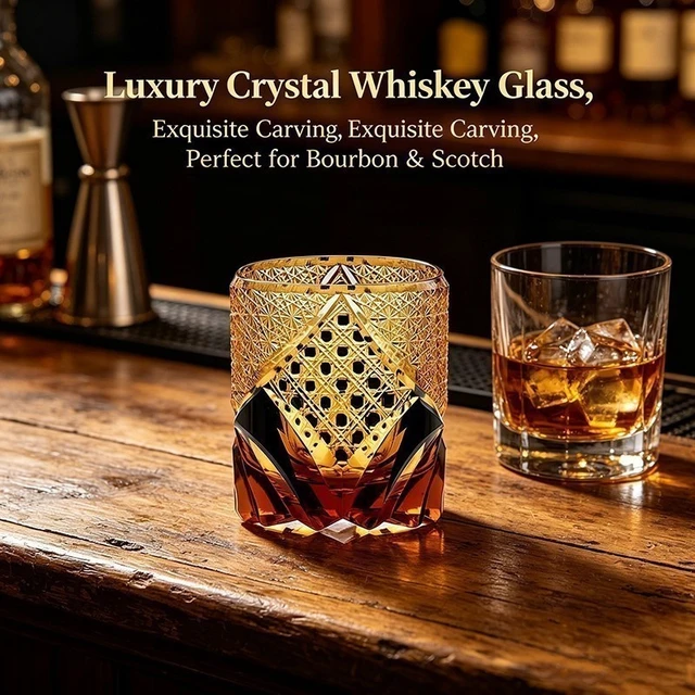 Alt view image 7 of 7 - New Whiskey Brandy Bar Glass Carved Crystal Glasses Edo Tokyo Kiriko Hand Cut US