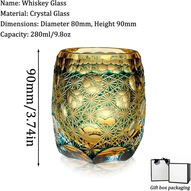 Alt view image 4 of 7 - Whisky Glass Tumbler Japanese Style Edo Kiriko Glass Hand Cut To Clear 9oz Green