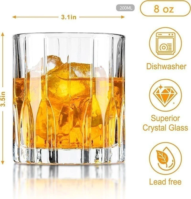 Main image of K9 Crystal Glass Rocks Whiskey Glasses Old Fashioned Heavy Glass Cut Clear 8oz