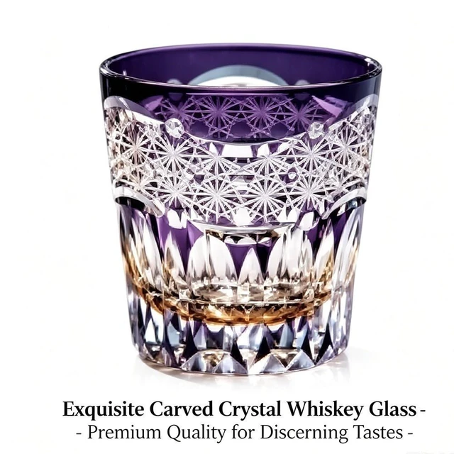 Main image of Kiriko Glass Hand Cut To Clear Whiskey Beer Water Crystal Glasses Purple -11oz