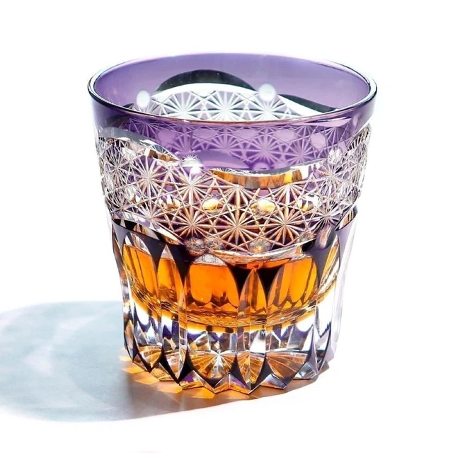 Alt view image 6 of 7 - Kiriko Glass Hand Cut To Clear Whiskey Beer Water Crystal Glasses Purple -11oz