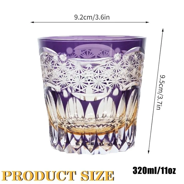 Alt view image 7 of 7 - Kiriko Glass Hand Cut To Clear Whiskey Beer Water Crystal Glasses Purple -11oz
