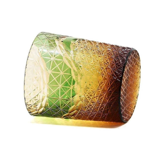 Alt view image 3 of 7 - Edo Kiriko Whiskey Glass 9Ounces Amber Green Crystal Glass Bourbon Glasses 270ml