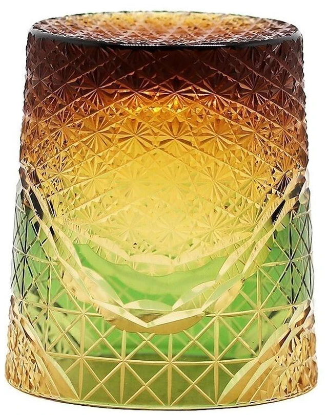Alt view image 5 of 7 - Edo Kiriko Whiskey Glass 9Ounces Amber Green Crystal Glass Bourbon Glasses 270ml