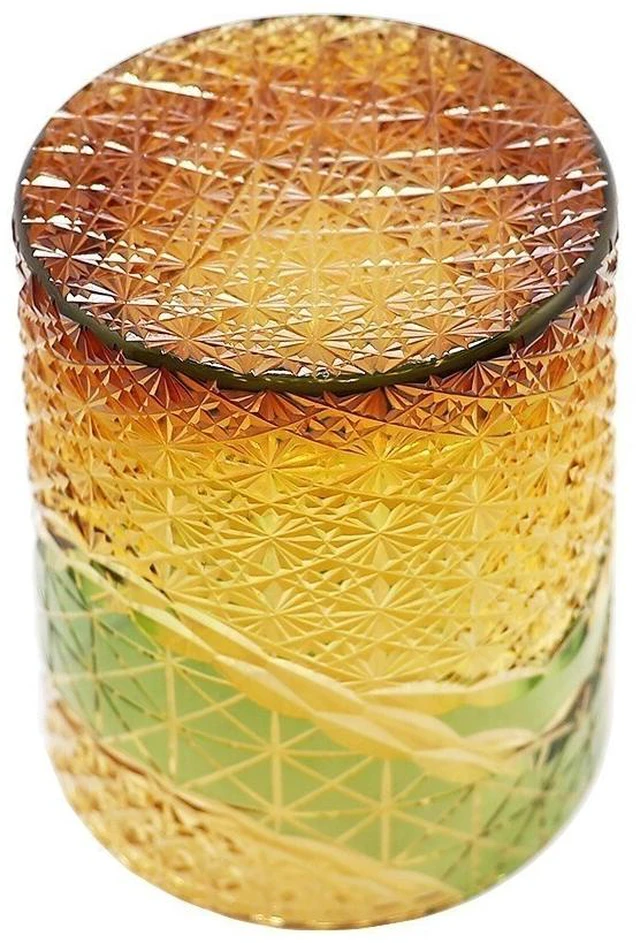 Alt view image 7 of 7 - Edo Kiriko Whiskey Glass 9Ounces Amber Green Crystal Glass Bourbon Glasses 270ml