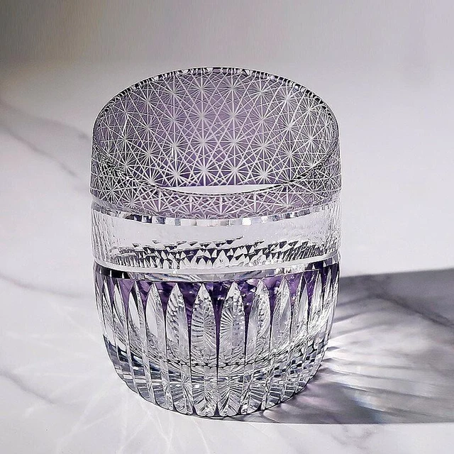 Main image of Luxury Edo Kiriko Glass Hand Cut Shiny Cased Crystal Glass (9oz) Purple Gift Box