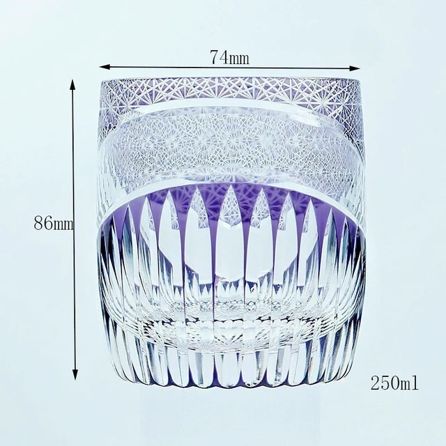 Alt view image 3 of 6 - Luxury Edo Kiriko Glass Hand Cut Shiny Cased Crystal Glass (9oz) Purple Gift Box