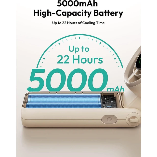 Alt view image 4 of 7 - Portable Handheld Turbo Fan - 5 Speed Mini Personal Fan with Strong Airflow, Foldable 3 in 1 5000mAh Rechargeable Battery Operated Trave Essentials Hand Fans for Indoor/Outdoor Use, Beige