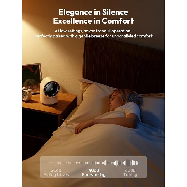 Alt view image 2 of 6 - Rechargeable USB Desk Fan, Quiet Table Fan with Turbo Airflow, 100 Speeds, Digital Display, 4000mAh Battery Powered, Small Battery Desktop Fans for Bedroom Home Office, Beige