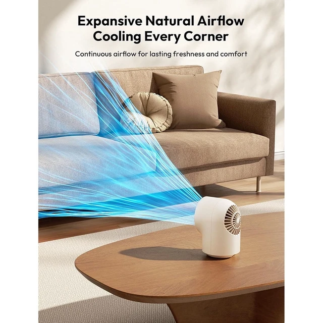 Alt view image 4 of 6 - Rechargeable USB Desk Fan, Quiet Table Fan with Turbo Airflow, 100 Speeds, Digital Display, 4000mAh Battery Powered, Small Battery Desktop Fans for Bedroom Home Office, Beige