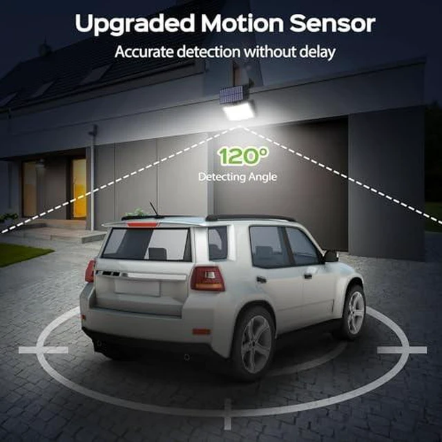 Alt view image 7 of 7 - Solar Outdoor Lights 2Pack, 202 LED Flood Lights with 16.4 ft Cable Remote Control Solar Motion Sensor Outdoor Lights, 3 Modes Solar Powered Security Lights for Outside Patio Yard Garage Garden