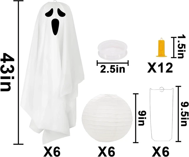 Alt view image 2 of 7 - Halloween Decorations outdoor/indoor-6pcs Hanging Ghost Decor with Light,Halloween Ornaments,Hallowee n Decor for Porch,Tree,Yard,Window,Garden