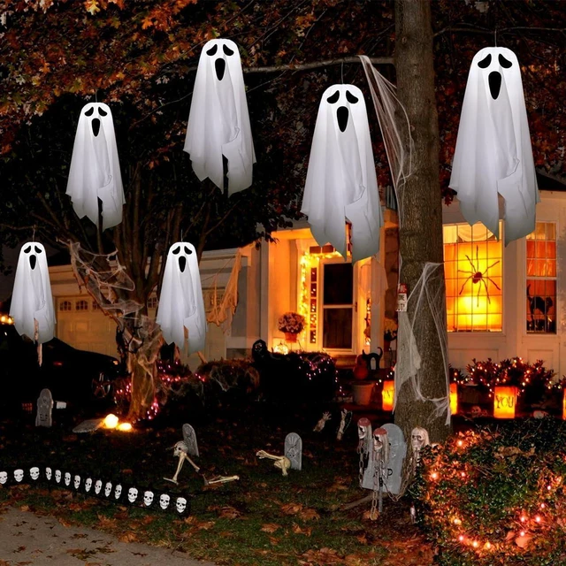Alt view image 5 of 7 - Halloween Decorations outdoor/indoor-6pcs Hanging Ghost Decor with Light,Halloween Ornaments,Hallowee n Decor for Porch,Tree,Yard,Window,Garden