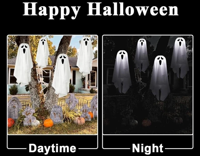 Alt view image 4 of 7 - Halloween Decorations outdoor/indoor-6pcs Hanging Ghost Decor with Light,Halloween Ornaments,Hallowee n Decor for Porch,Tree,Yard,Window,Garden
