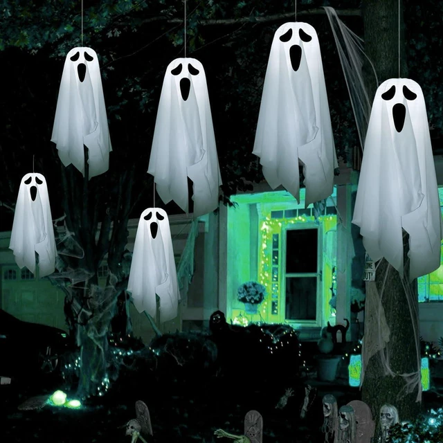 Alt view image 7 of 7 - Halloween Decorations outdoor/indoor-6pcs Hanging Ghost Decor with Light,Halloween Ornaments,Hallowee n Decor for Porch,Tree,Yard,Window,Garden