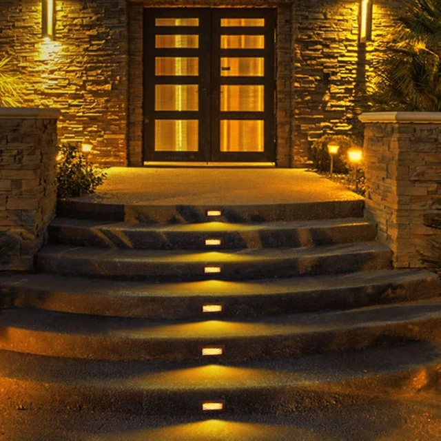 Alt view image 2 of 7 - 6-Pack Dimmable 3CCT LED Step Lights Black, 100-277V, Anti Glare CRI90, 150LM, IP65, Outdoor Stair Light, Commercial, 2700K/3000K/4000K Selectable, Landscape Deck Step Lighting