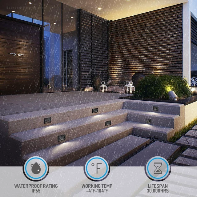 Alt view image 5 of 7 - 6-Pack Dimmable 3CCT LED Step Lights Black, 100-277V, Anti Glare CRI90, 150LM, IP65, Outdoor Stair Light, Commercial, 2700K/3000K/4000K Selectable, Landscape Deck Step Lighting