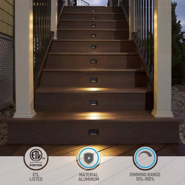 Alt view image 3 of 7 - 6-Pack Dimmable 3CCT LED Step Lights Black, 100-277V, Anti Glare CRI90, 150LM, IP65, Outdoor Stair Light, Commercial, 2700K/3000K/4000K Selectable, Landscape Deck Step Lighting