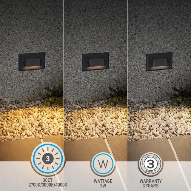 Alt view image 6 of 7 - 6-Pack Dimmable 3CCT LED Step Lights Black, 100-277V, Anti Glare CRI90, 150LM, IP65, Outdoor Stair Light, Commercial, 2700K/3000K/4000K Selectable, Landscape Deck Step Lighting