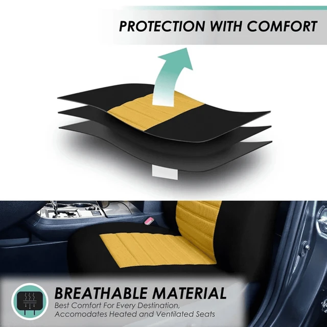 Alt view image 3 of 5 - Premium 3D Air Mesh Seat Covers with Removable Headrests - for SUV, Sedan, Van - Rear Yellow