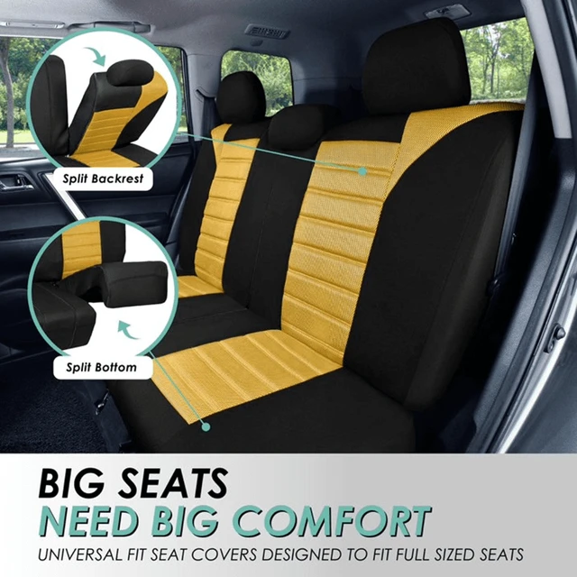Alt view image 5 of 5 - Premium 3D Air Mesh Seat Covers with Removable Headrests - for SUV, Sedan, Van - Rear Yellow