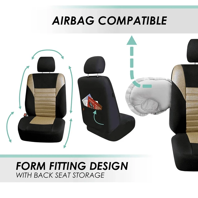 Alt view image 3 of 6 - Premium 3D Air Mesh Seat Covers with removable headrests - for SUV, Sedan, Van - Rear Beige