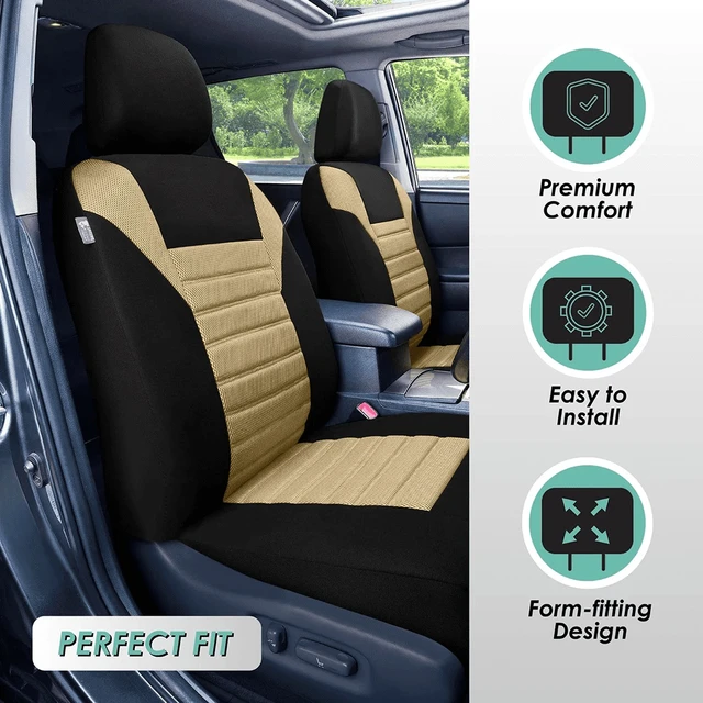 Alt view image 6 of 6 - Premium 3D Air Mesh Seat Covers with removable headrests - for SUV, Sedan, Van - Rear Beige