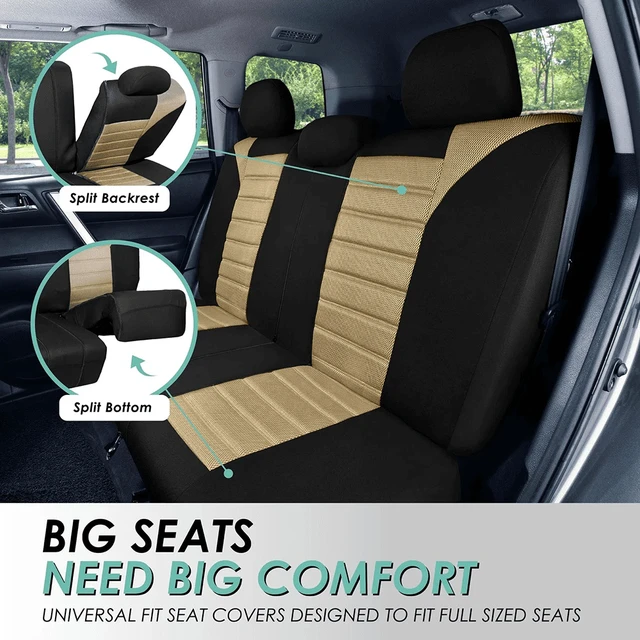 Alt view image 5 of 6 - Premium 3D Air Mesh Seat Covers with removable headrests - for SUV, Sedan, Van - Rear Beige