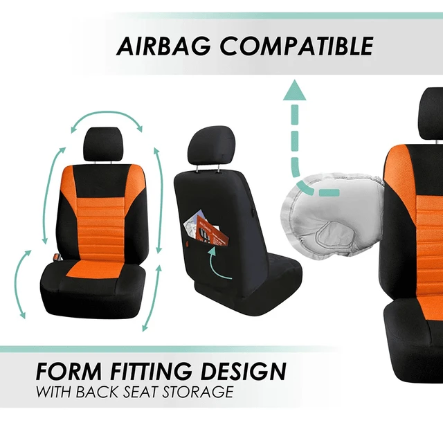 Alt view image 4 of 6 - Premium 3D Air Mesh Seat Covers with Removable Headrests - for SUV, Sedan, Van - Rear Orange