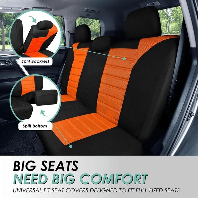 Alt view image 5 of 6 - Premium 3D Air Mesh Seat Covers with Removable Headrests - for SUV, Sedan, Van - Rear Orange