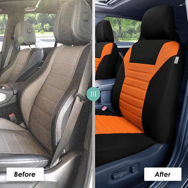 Alt view image 6 of 6 - Premium 3D Air Mesh Seat Covers with Removable Headrests - for SUV, Sedan, Van - Rear Orange