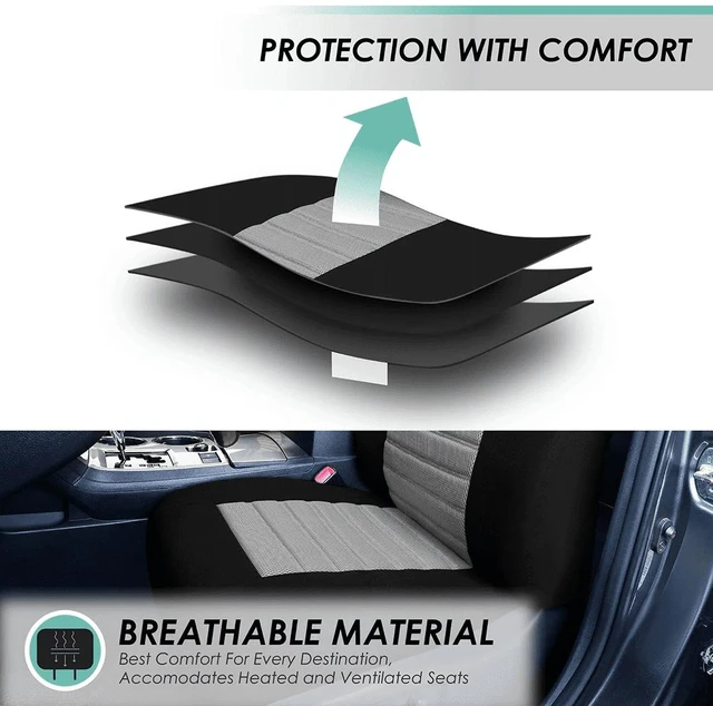 Alt view image 2 of 7 - Premium 3D Air Mesh Seat Covers with Removable Headrests - for SUV, Sedan, Van - Rear Gray