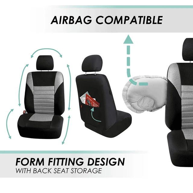 Alt view image 4 of 7 - Premium 3D Air Mesh Seat Covers with Removable Headrests - for SUV, Sedan, Van - Rear Gray