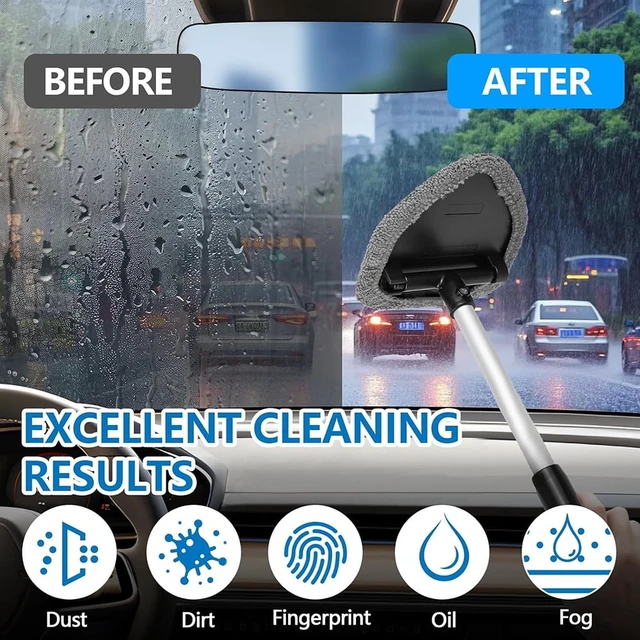 Alt view image 3 of 6 - Car Windshield Cleaning Tool, Car Windshield Window Cleaner, Car Window Detailing Cleaning Kit with Extendable Handle and 4 Upgraded Reusable Microfiber Pads, Glass Wiper Brush Kit for Car&Home, Gray