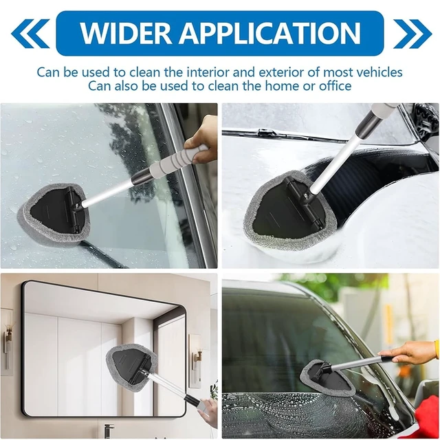 Alt view image 4 of 6 - Car Windshield Cleaning Tool, Car Windshield Window Cleaner, Car Window Detailing Cleaning Kit with Extendable Handle and 4 Upgraded Reusable Microfiber Pads, Glass Wiper Brush Kit for Car&Home, Gray
