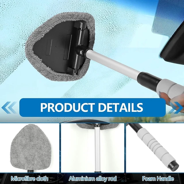 Alt view image 6 of 6 - Car Windshield Cleaning Tool, Car Windshield Window Cleaner, Car Window Detailing Cleaning Kit with Extendable Handle and 4 Upgraded Reusable Microfiber Pads, Glass Wiper Brush Kit for Car&Home, Gray