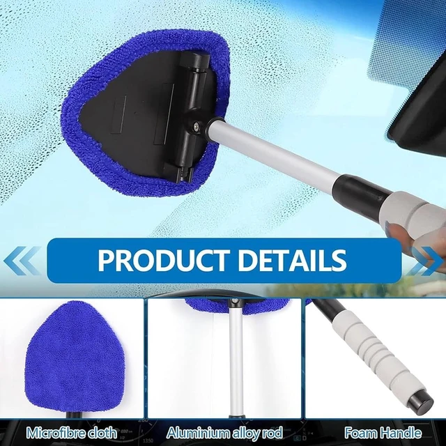 Alt view image 2 of 6 - Car Windshield Cleaning Tool, Car Windshield Window Cleaner, Car Window Detailing Cleaning Kit with Extendable Handle and 4 Upgraded Reusable Microfiber Pads, Glass Wiper Brush Kit for Car&Home, Blue