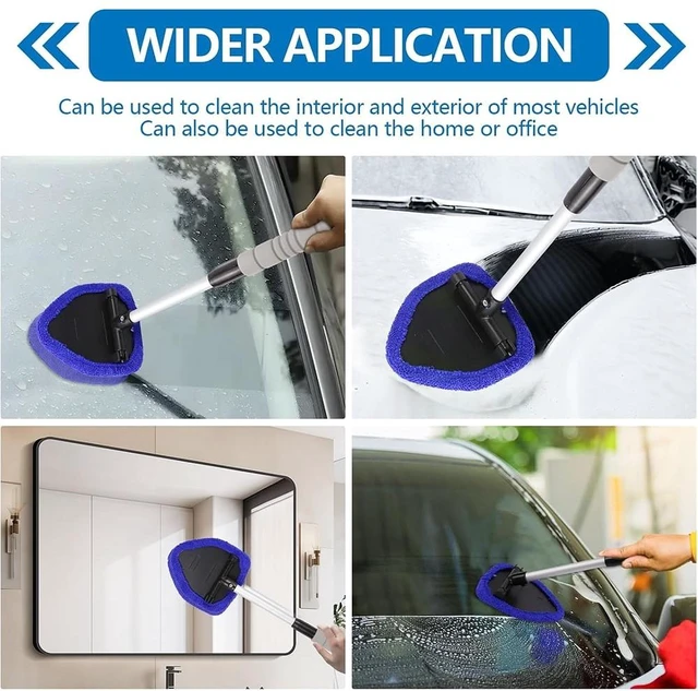 Alt view image 5 of 6 - Car Windshield Cleaning Tool, Car Windshield Window Cleaner, Car Window Detailing Cleaning Kit with Extendable Handle and 4 Upgraded Reusable Microfiber Pads, Glass Wiper Brush Kit for Car&Home, Blue