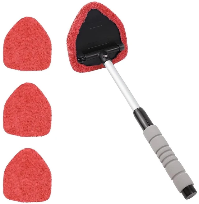 Main image of Car Windshield Cleaning Tool, Car Windshield Window Cleaner, Car Window Detailing Cleaning Kit with Extendable Handle and 4 Upgraded Reusable Microfiber Pads, Glass Wiper Brush Kit for Car&Home, Red