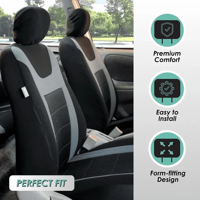 Alt view image 2 of 7 - Sports 3D Air Mesh Seat Covers with Removable Headrests - for Car, Suvs, Truck, and Vans - Rear Gray