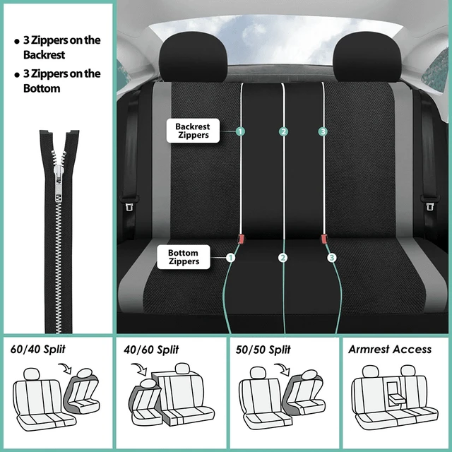 Alt view image 7 of 7 - Sports 3D Air Mesh Seat Covers with Removable Headrests - for Car, Suvs, Truck, and Vans - Rear Gray