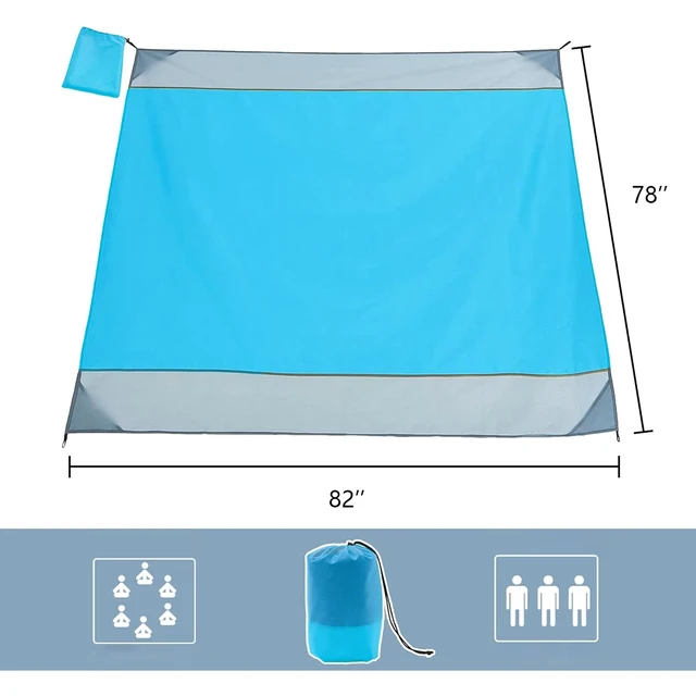 Alt view image 2 of 7 - Beach Blanket Sandproof Waterproof, Extra Large Beach Mat, Oversized & Compact Sand Free, Quick Drying Beach Essentials for Vacation, Cruise, Picnic & Camping with Stakes (83"x78")