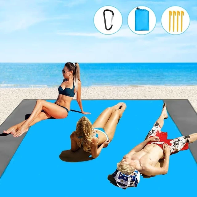 Alt view image 6 of 7 - Beach Blanket Sandproof Waterproof, Extra Large Beach Mat, Oversized & Compact Sand Free, Quick Drying Beach Essentials for Vacation, Cruise, Picnic & Camping with Stakes (83"x78")