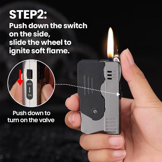Alt view image 3 of 7 - Torch Lighter Switchable Soft / Jet Flame Cigarette Cigar & Pipe Lighter Butane Refillable with Lockable Function for Tobacco, Cool Foldable Llighters Unique Gifts for Men(Butane Not Included)